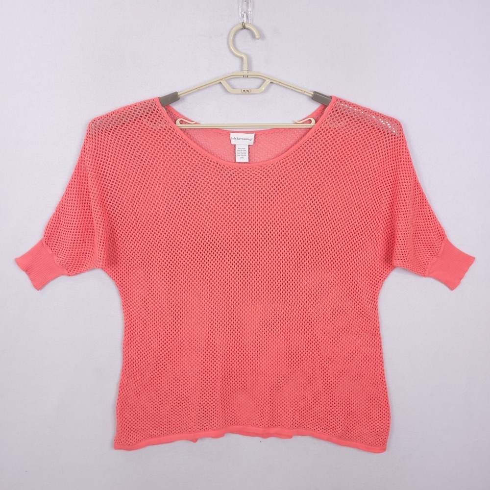 Soft Surroundings Top Sweater Womens Peach PM Pullover Dolman Sleeve Crochet
